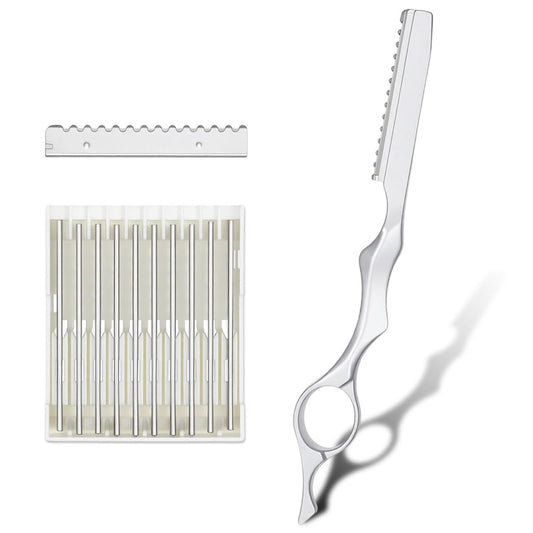 Haar-Rasierer zum Haareschneiden, 6,9 Zoll Edelstahl-Haarschnitt-Rasierer-Set mit 10 Ersatzklingen, professionelles Styling-Texturier-Rasierwerkzeug für Salon und Zuhause