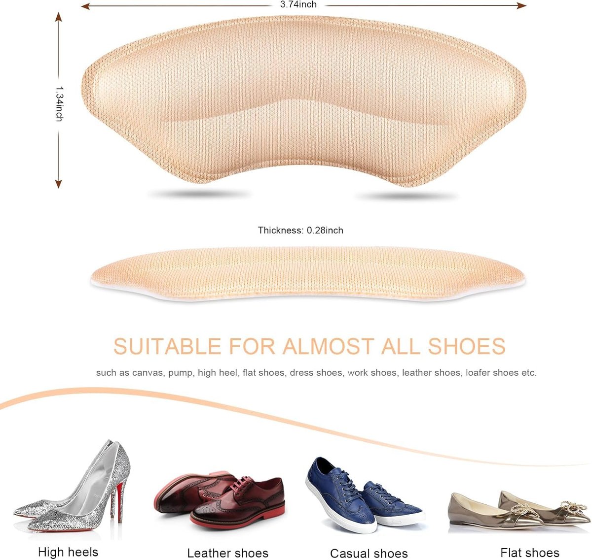 CGYISOL 6 Paar Fersenpolster für Schuhe, Memory-Schaum Fersenkissen zur Blasenprävention & Rutschstopp, Anti-Rutsch Fersenhalter für High Heels & Business Schuhe, Schwarz und Beige