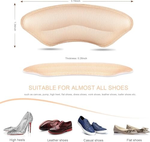 CGYISOL 6 Paar Fersenpolster für Schuhe, Memory-Schaum Fersenkissen zur Blasenprävention & Rutschstopp, Anti-Rutsch Fersenhalter für High Heels & Business Schuhe, Schwarz und Beige