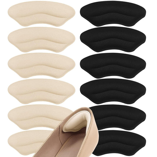 CGYISOL 6 Paar Fersenpolster für Schuhe, Memory-Schaum Fersenkissen zur Blasenprävention & Rutschstopp, Anti-Rutsch Fersenhalter für High Heels & Business Schuhe, Schwarz und Beige