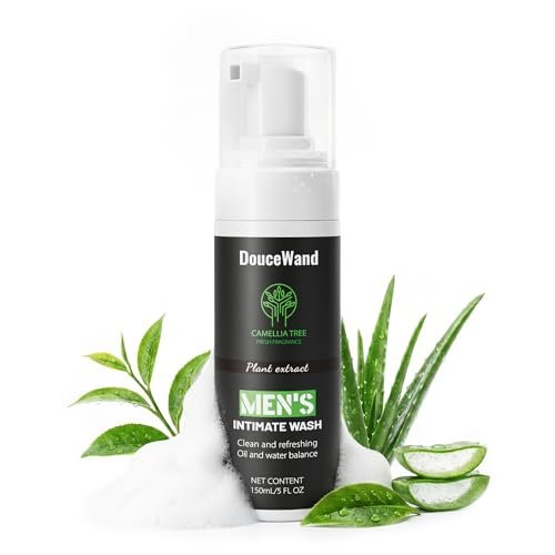 DOUCEWAND Männer Intimwaschgel – pH-ausgleichender Schaumreiniger mit Teebaumöl, Agave & Süßholz, Geruchskontrolle, erfrischendes Duschgel – 150 ml