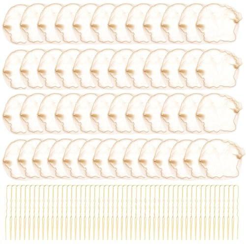 TNJPSEK 50-teiliges Blondhaarnetz für Dutts mit U-förmigen Nadeln – Balletthaarnetz-Set für Damen und Mädchen, elastische unsichtbare Haarnetze für Tanzfrisuren, Haarnetze für Ballett und Aufführungen