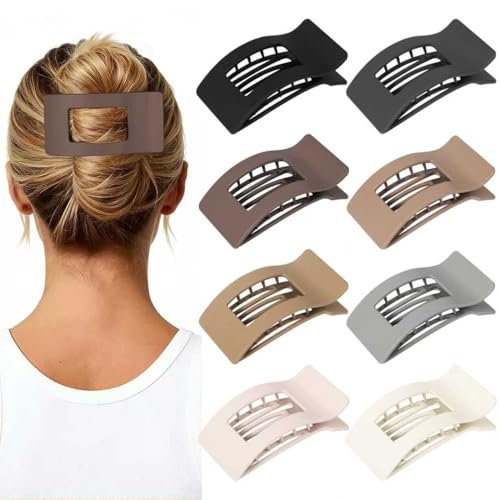 8er-Pack Flache Haar-Claw-Clips für Frauen – Große Claw-Clips für dünnes und dickes Haar, starker Halt, Haarklammern-Accessoires