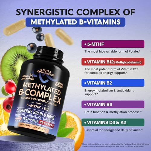 Vitamin B Komplex methyliert – B-Komplex mit Methylfolat & B12 – bioverfügbar für Männer & Frauen – 9-in-1 methylierter Multivitamin – Energie, Gehirn & Stimmung – vegan – laborgetestet – 120 Kapseln, 1/Tag