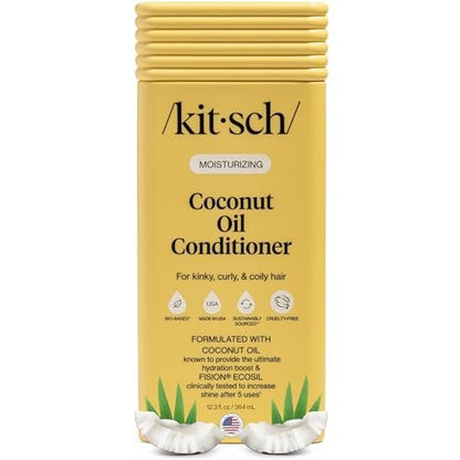Kitsch Feuchtigkeitsspendender Kokosnussöl Liquid Conditioner für Frauen & Männer – Kokosnussöl Haarpflege für krauses, lockiges & welliges Haar – Tiefenfeuchtigkeit, Glanz & Kämmbarkeit, farbsichere Haarpflege – 12,3 oz
