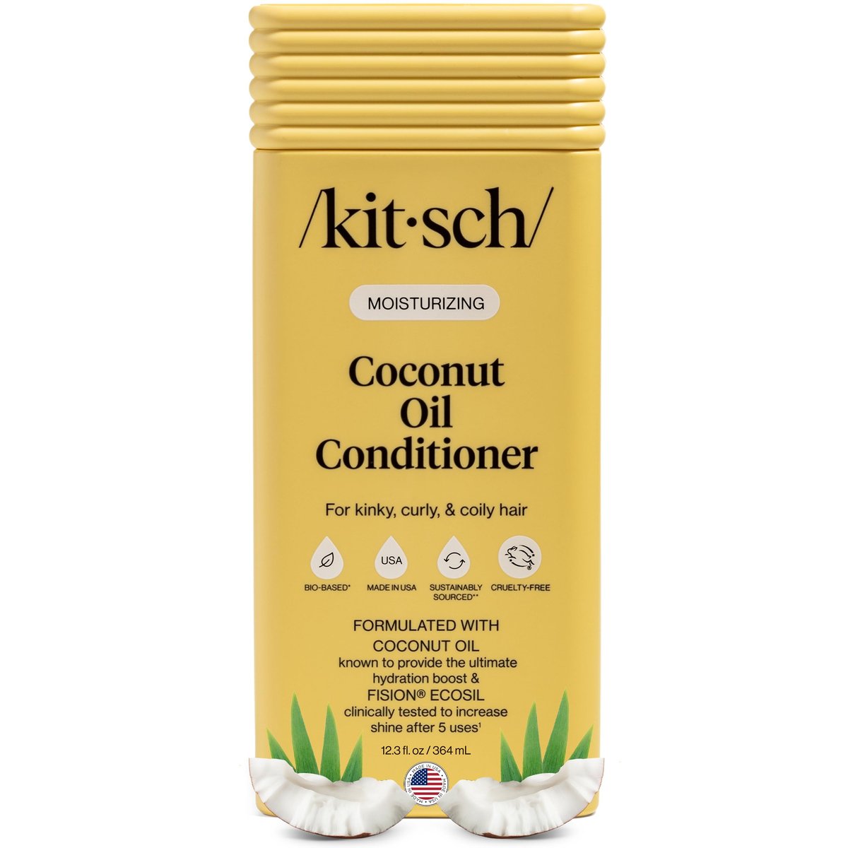 Kitsch Feuchtigkeitsspendender Kokosnussöl Liquid Conditioner für Frauen & Männer – Kokosnussöl Haarpflege für krauses, lockiges & welliges Haar – Tiefenfeuchtigkeit, Glanz & Kämmbarkeit, farbsichere Haarpflege – 12,3 oz