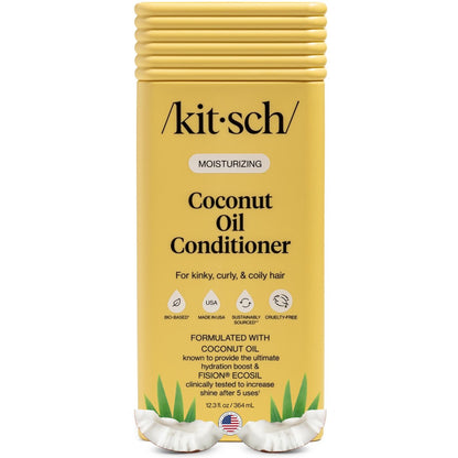 Kitsch Feuchtigkeitsspendender Kokosnussöl Liquid Conditioner für Frauen & Männer – Kokosnussöl Haarpflege für krauses, lockiges & welliges Haar – Tiefenfeuchtigkeit, Glanz & Kämmbarkeit, farbsichere Haarpflege – 12,3 oz