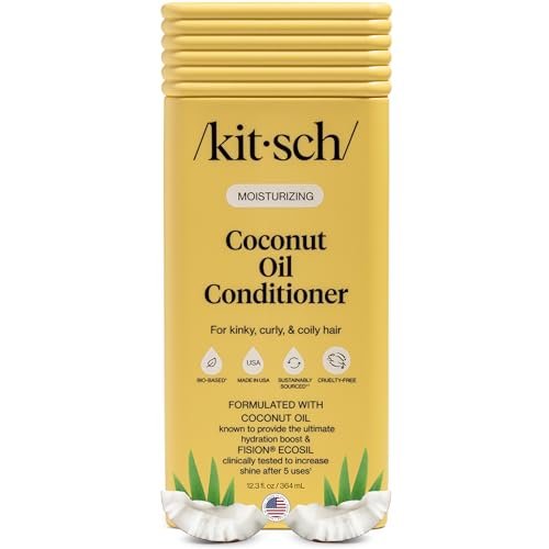 Kitsch Feuchtigkeitsspendender Kokosnussöl Liquid Conditioner für Frauen & Männer – Kokosnussöl Haarpflege für krauses, lockiges & welliges Haar – Tiefenfeuchtigkeit, Glanz & Kämmbarkeit, farbsichere Haarpflege – 12,3 oz
