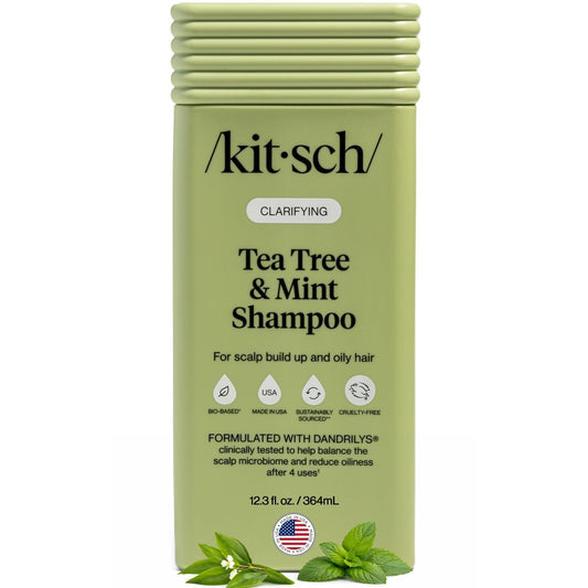 Kitsch Klärendes Shampoo mit Teebaumöl & Minze für Frauen und Männer – Reinigendes Shampoo mit Pfefferminze & Teebaumöl für fettiges Haar & Kopfhautablagerungen – Farbsicheres, sanftes Haarpflegeprodukt, Hergestellt in den USA – 12,3 oz
