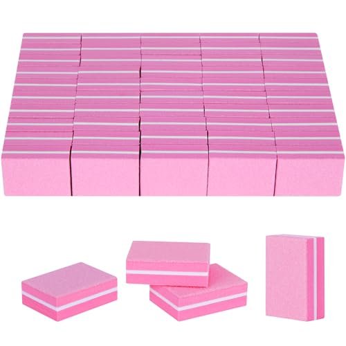50 Stück Mini Nagelbuffer Blöcke, Nagelfeilen 100/180 Grit, Doppelseitige Schwammfeilen, Einweg Maniküre Vorbereitungsbuffer für Acryl- und Naturnägel, Reisegröße (Pink)