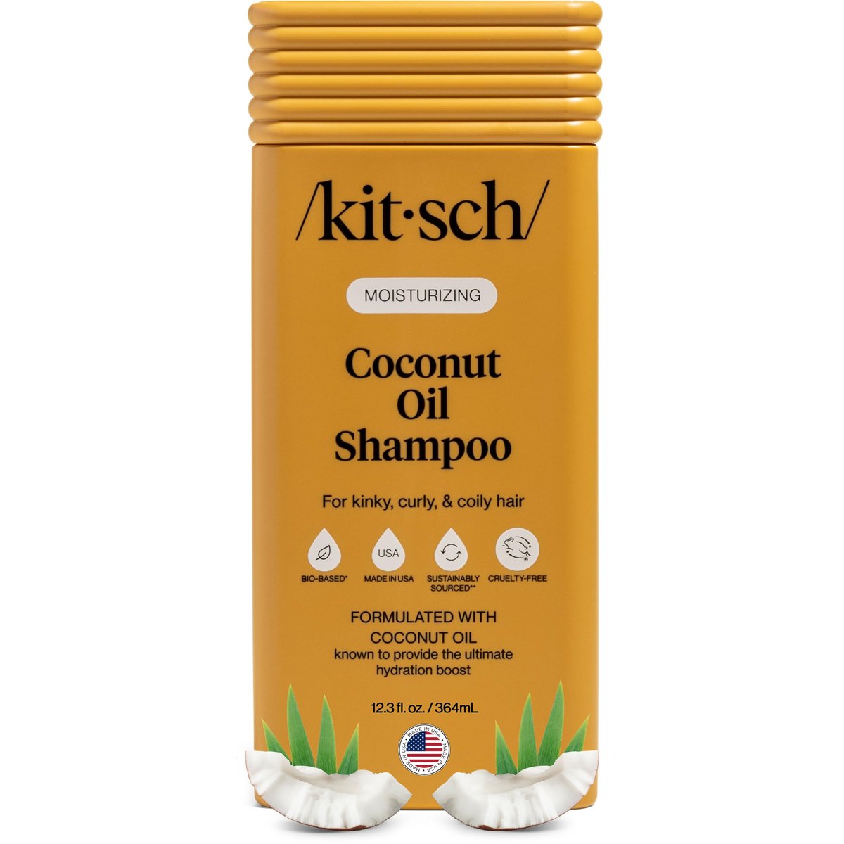 Kitsch Feuchtigkeitsspendendes Kokosöl-Shampoo für Frauen & Männer – Kokosöl-Haarshampoo für krauses, lockiges & welliges Haar – Tiefenfeuchtigkeit, Weichheit & Kämmbarkeit, farbschonende Haarpflege – 12,3 oz