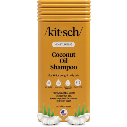 Kitsch Feuchtigkeitsspendendes Kokosöl-Shampoo für Frauen & Männer – Kokosöl-Haarshampoo für krauses, lockiges & welliges Haar – Tiefenfeuchtigkeit, Weichheit & Kämmbarkeit, farbschonende Haarpflege – 12,3 oz