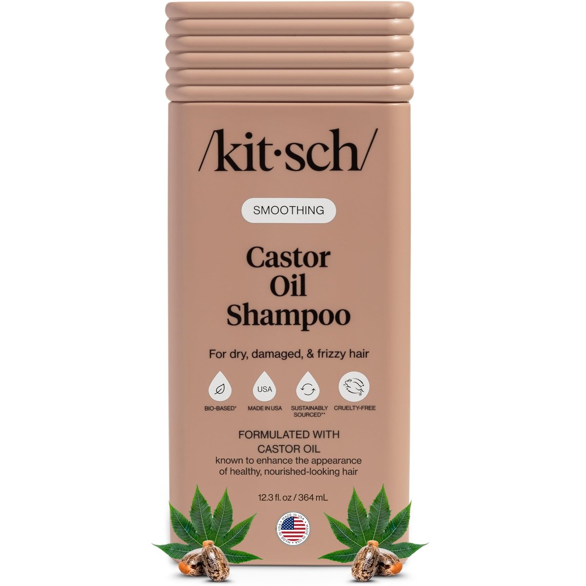 Kitsch Glättendes Rizinusöl Flüssigshampoo – Pflegendes Haarshampoo für Frauen & Männer – Glättet trockenes, geschädigtes & krauses Haar – Rein, biologisch, farbsicher, hergestellt in den USA – 12,3 oz