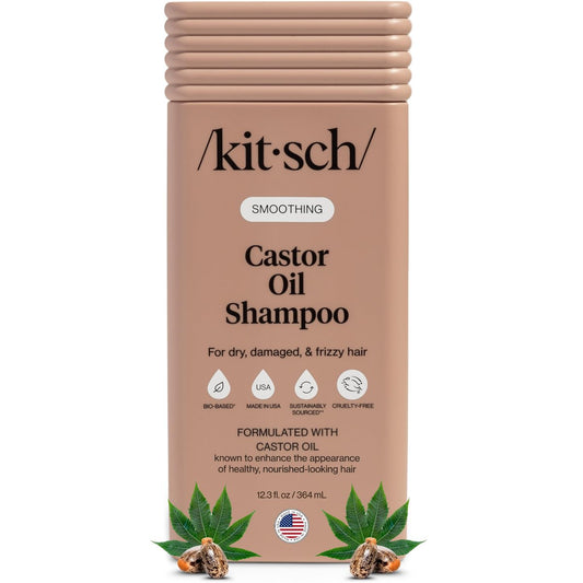 Kitsch Glättendes Rizinusöl Flüssigshampoo – Pflegendes Haarshampoo für Frauen & Männer – Glättet trockenes, geschädigtes & krauses Haar – Rein, biologisch, farbsicher, hergestellt in den USA – 12,3 oz
