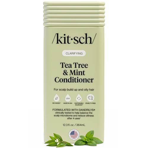Kitsch Klärender Teebaum Liquid Conditioner für Frauen & Männer – Leichte Hydratation mit Pfefferminz & Teebaumöl für fettiges Haar & Kopfhaut – Hergestellt in USA – 12,3 oz