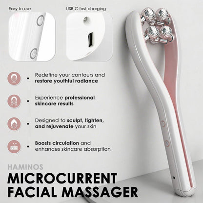 HAMINOS Mikrostrom-Gesichtsmassagegerät mit 3D-Rolle, 3 Intensitätsstufen, Lifting- & Straffungswerkzeug für Gesicht, Beine, Arme & Hals, sanfte Konturierung & Hautpflegeaufnahme