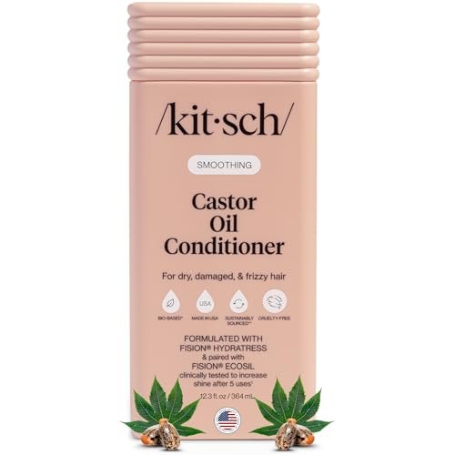 Kitsch Glättender Rizinusöl Liquid Conditioner für Frauen und Männer – Pflegender Haarbalsam für trockenes, geschädigtes & krauses Haar – Saubere, farbsichere Haarpflege, biobasierte Formel, hergestellt in den USA – 12,3 oz