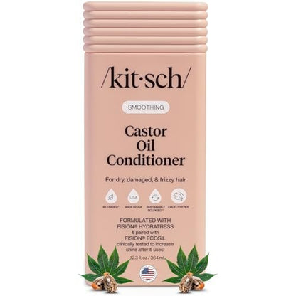 Kitsch Glättender Rizinusöl Liquid Conditioner für Frauen und Männer – Pflegender Haarbalsam für trockenes, geschädigtes & krauses Haar – Saubere, farbsichere Haarpflege, biobasierte Formel, hergestellt in den USA – 12,3 oz
