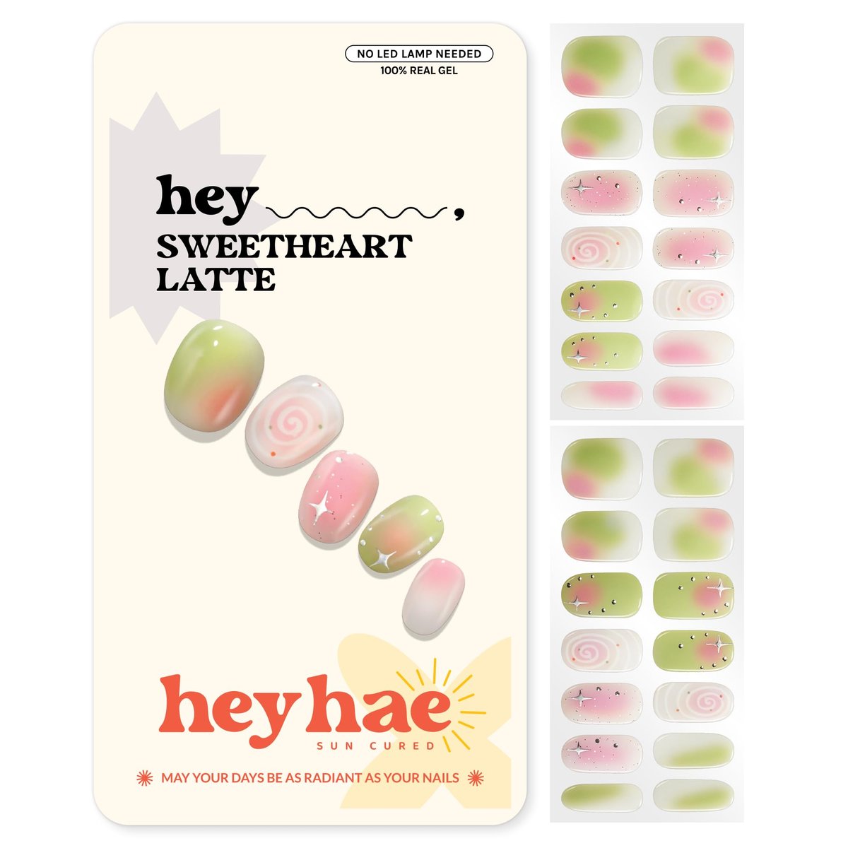 Heyhae Semi Cured Gel-Nagelstreifen | Keine LED-Lampe nötig | Herbst, Glamour, Pink | Einfaches Auftragen & Entfernen, Salonqualität | 28 Streifen, 1 Vorbereitungspad, Nagelfeile & Holzstab – Hey, Sweetheart Latte