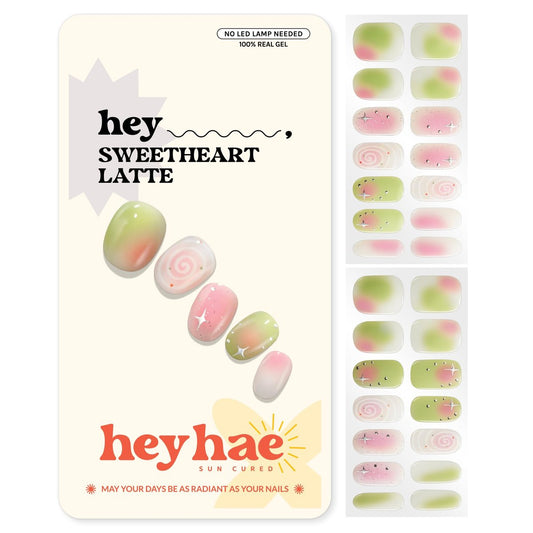Heyhae Semi Cured Gel-Nagelstreifen | Keine LED-Lampe nötig | Herbst, Glamour, Pink | Einfaches Auftragen & Entfernen, Salonqualität | 28 Streifen, 1 Vorbereitungspad, Nagelfeile & Holzstab – Hey, Sweetheart Latte