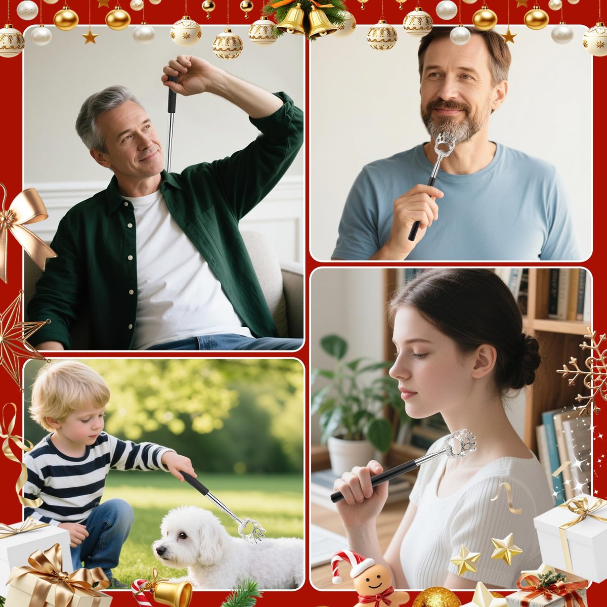 WOVTE Bärenkralle Rückenkratzer ausziehbar 2er-Pack - Geschenkideen für Männer und Frauen, Muttertag, Vatertag, Geburtstag, Weihnachten