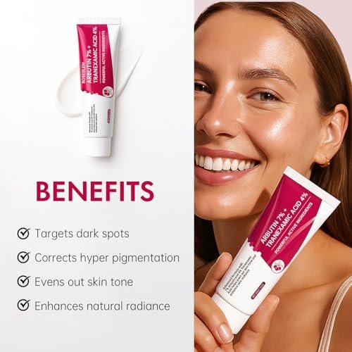 Roseblem Arbutin 7% + Tranexamsäure 4% Gesichtscreme gegen dunkle Flecken & unebenen Hautton – Feuchtigkeitsspendend, nicht reizend, sicher für empfindliche Haut, 1,76 oz (2er-Pack)