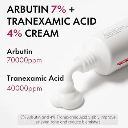 Roseblem Arbutin 7% + Tranexamsäure 4% Gesichtscreme gegen dunkle Flecken & unebenen Hautton – Feuchtigkeitsspendend, nicht reizend, sicher für empfindliche Haut, 1,76 oz (2er-Pack)