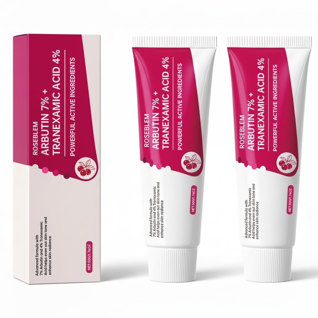Roseblem Arbutin 7% + Tranexamsäure 4% Gesichtscreme gegen dunkle Flecken & unebenen Hautton – Feuchtigkeitsspendend, nicht reizend, sicher für empfindliche Haut, 1,76 oz (2er-Pack)