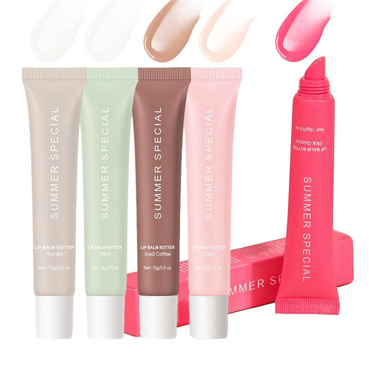 5er Pack Sommer-Spezial Lippenbutter Hydratisierender Lipgloss mit Sheabutter & Olivenöl – Pflegt trockene Lippen, natürlicher Farbton & Glanzeffekt, Lippenstift für Frauen