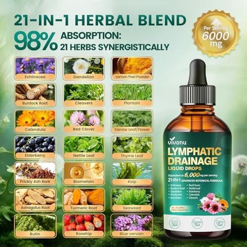 21-in-1 Lymphatische Drainage Tropfen für Liposomale Unterstützung, Immun- & Lymphsystem – Vegan, mit Echinacea, Löwenzahn, Klette, Bromelain, Ringelblume, Kurkuma & mehr – 60 ml