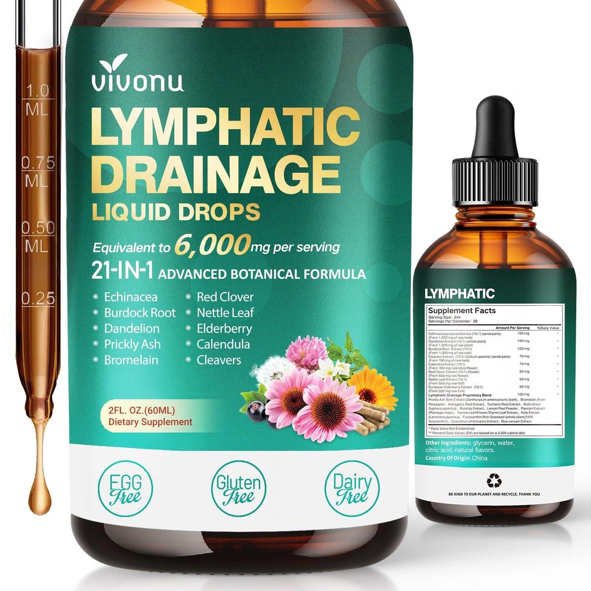 21-in-1 Lymphatische Drainage Tropfen für Liposomale Unterstützung, Immun- & Lymphsystem – Vegan, mit Echinacea, Löwenzahn, Klette, Bromelain, Ringelblume, Kurkuma & mehr – 60 ml
