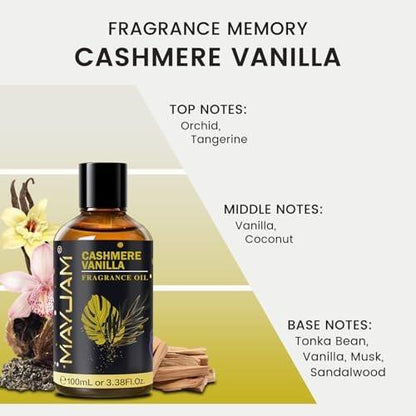 MAYJAM Cashmere Vanilla Duftöl 100 ml – Langanhaltendes ätherisches Öl für Diffuser, Seifen- und Kerzenherstellung