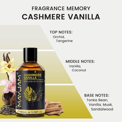 MAYJAM Cashmere Vanilla Duftöl 100 ml – Langanhaltendes ätherisches Öl für Diffuser, Seifen- und Kerzenherstellung