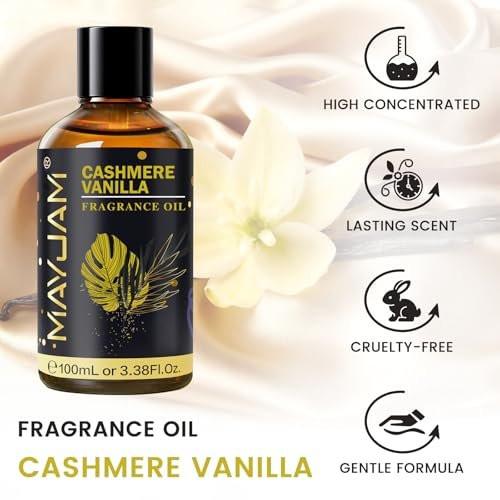 MAYJAM Cashmere Vanilla Duftöl 100 ml – Langanhaltendes ätherisches Öl für Diffuser, Seifen- und Kerzenherstellung