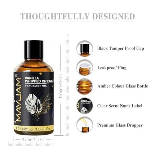 MAYJAM Kokos & Vanille Duftöl 100 ml mit Glaspipette – Lang anhaltendes Aromaöl für Diffuser, Seifen- und Kerzenherstellung