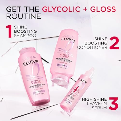 L'Oréal Paris Elvive Glycolic + Gloss Shine Boosting Shampoo – 828 ml – Reinigt und glättet stumpfes, poröses Haar für hohen Glanz