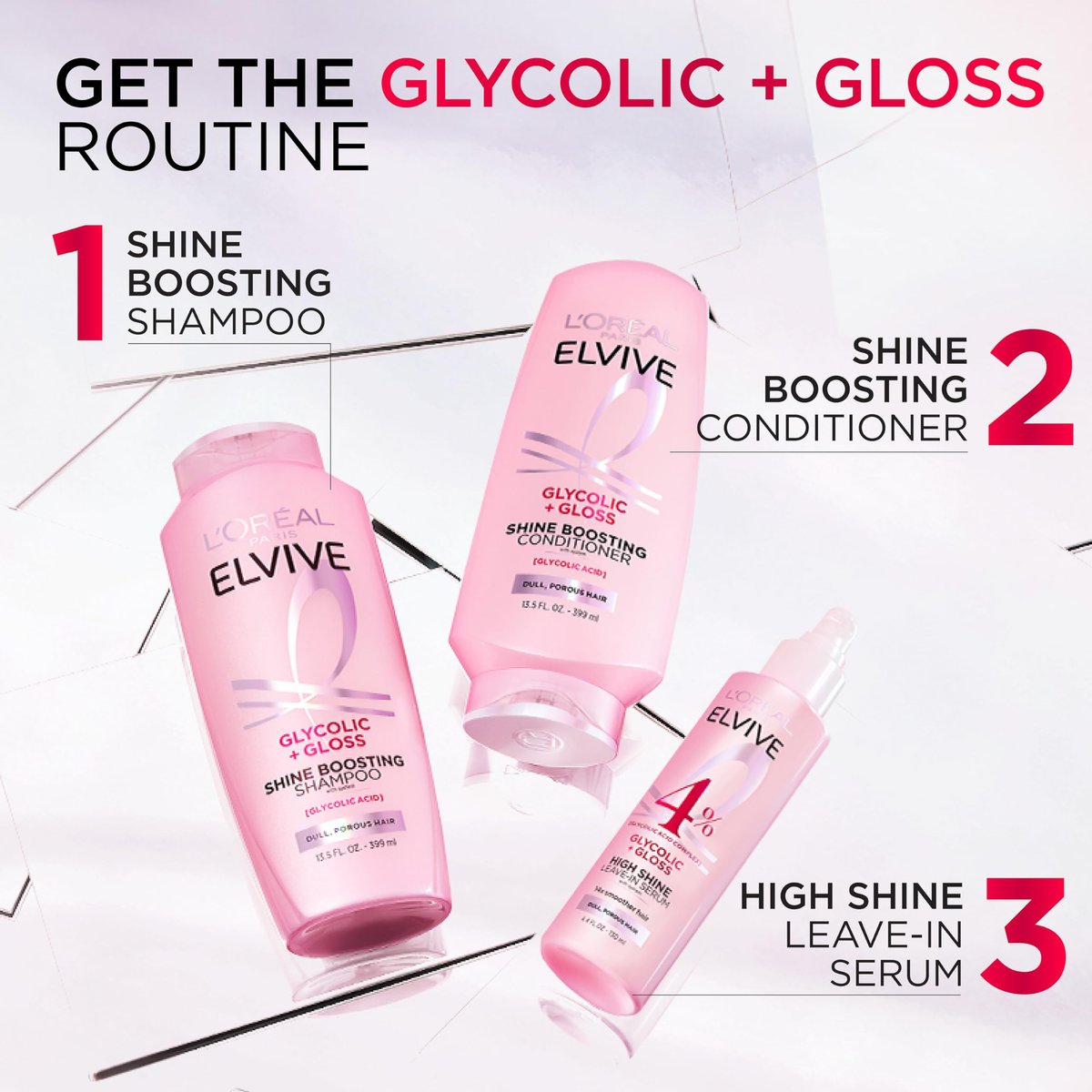 L'Oréal Paris Elvive Glycolic + Gloss Shine Boosting Shampoo – 828 ml – Reinigt und glättet stumpfes, poröses Haar für hohen Glanz
