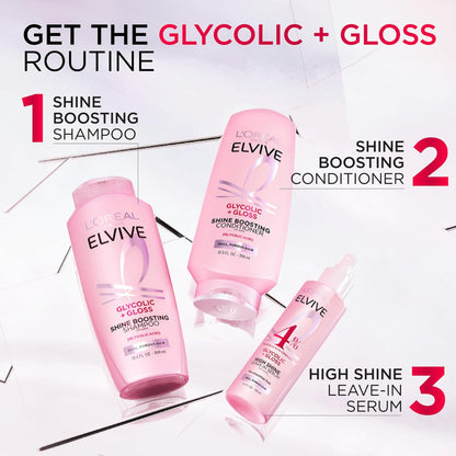 L'Oréal Paris Elvive Glycolic + Gloss Shine Boosting Shampoo – 828 ml – Reinigt und glättet stumpfes, poröses Haar für hohen Glanz