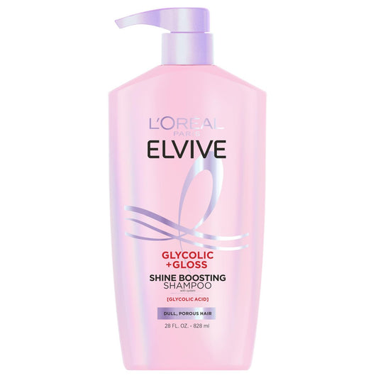 L'Oréal Paris Elvive Glycolic + Gloss Shine Boosting Shampoo – 828 ml – Reinigt und glättet stumpfes, poröses Haar für hohen Glanz