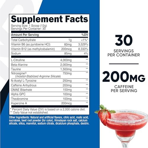 Nutricost Pre-Workout Pulver (Erdbeer-Margarita) 30 Portionen - GMO-frei, Glutenfrei, Vegetarisch