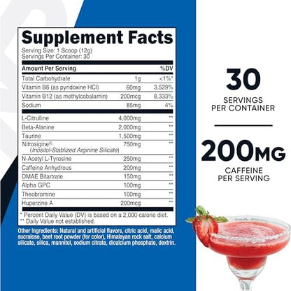 Nutricost Pre-Workout Pulver (Erdbeer-Margarita) 30 Portionen - GMO-frei, Glutenfrei, Vegetarisch