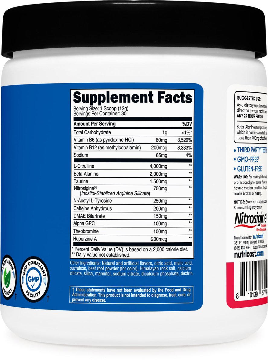 Nutricost Pre-Workout Pulver (Erdbeer-Margarita) 30 Portionen - GMO-frei, Glutenfrei, Vegetarisch