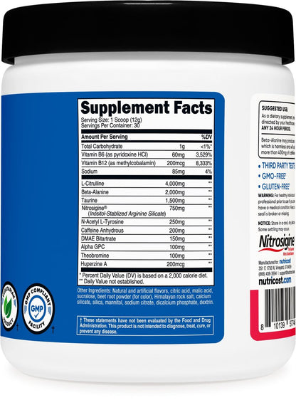 Nutricost Pre-Workout Pulver (Erdbeer-Margarita) 30 Portionen - GMO-frei, Glutenfrei, Vegetarisch