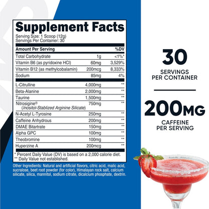 Nutricost Pre-Workout Pulver (Erdbeer-Margarita) 30 Portionen - GMO-frei, Glutenfrei, Vegetarisch