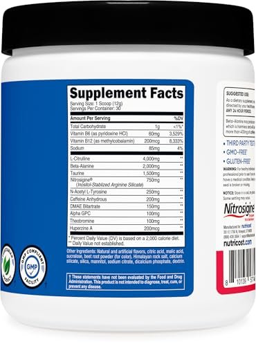Nutricost Pre-Workout Pulver (Erdbeer-Margarita) 30 Portionen - GMO-frei, Glutenfrei, Vegetarisch