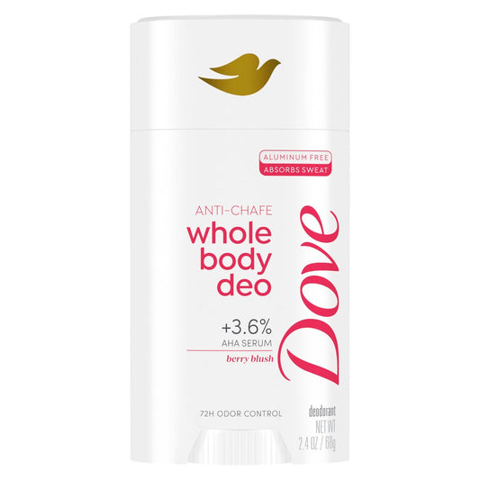 Dove Whole Body Deo Aluminiumfreier Anti-Chafe Deodorant Stick für Frauen Berry Blush 2,4 oz