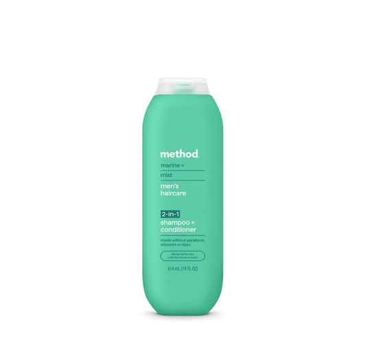 Method Men 2-in-1 Shampoo und Conditioner, Marine + Mist – Reinigt und pflegt mit Argan- und Jojobaöl – Ohne Parabene – 398 ml