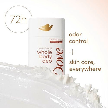 Dove Whole Body Deo Aluminiumfreier Anti-Reibungs-Deodorant-Stick für Frauen, Kokos-Vanille, 68 g