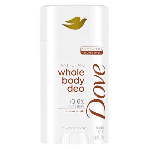 Dove Whole Body Deo Aluminiumfreier Anti-Reibungs-Deodorant-Stick für Frauen, Kokos-Vanille, 68 g