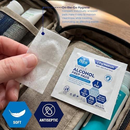MED PRIDE Alkoholtupfer, medizinische Qualität, steril, einzeln verpackt, mittelgroß, 2-lagig (500 Stück, Packung mit 1)